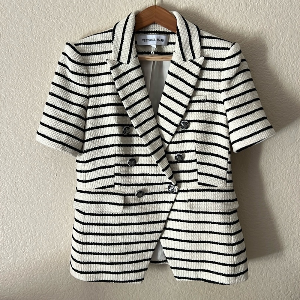 Veronica Beard Jenny Blazer Stripe Short Sleeve Cotton Blend Dickey Jacket sz 6 - Picture 7 of 16